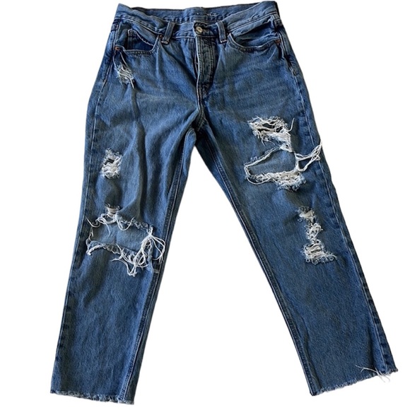 Old Navy High Rise Cropped Ripped Slouchy Straight Jeans size 4 EUC - Picture 3 of 13